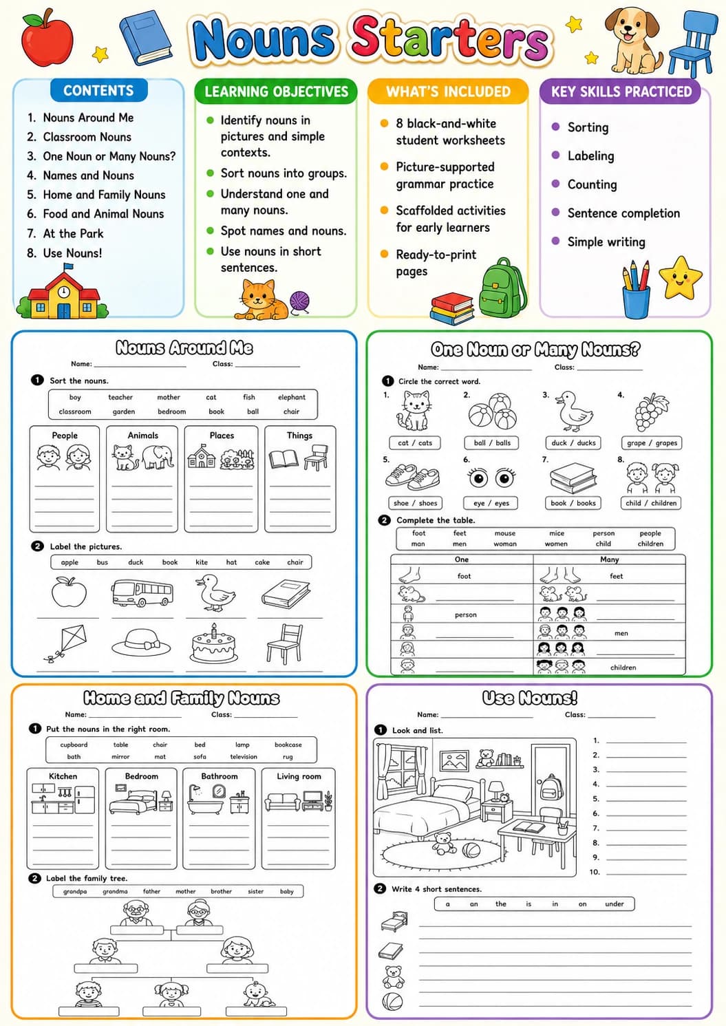 Nouns Starters Grammar Worksheet Pack page 2 printable worksheet preview