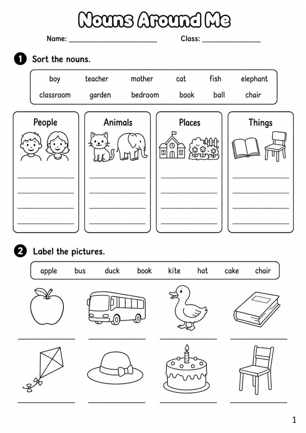Nouns Starters Grammar Worksheet Pack page 3 printable worksheet preview