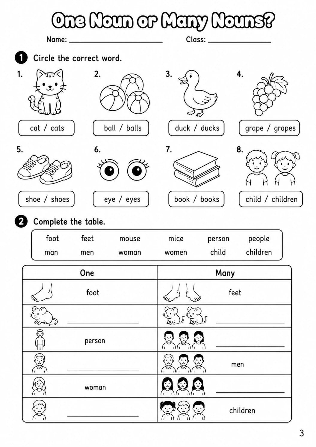 Nouns Starters Grammar Worksheet Pack page 5 printable worksheet preview