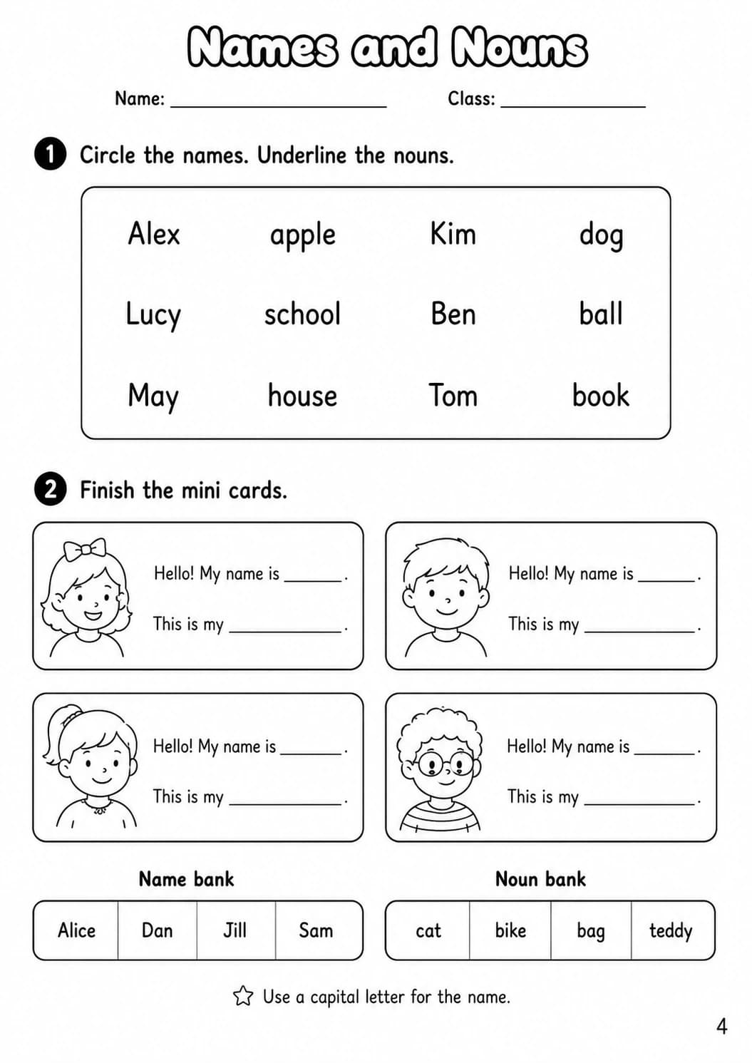 Nouns Starters Grammar Worksheet Pack page 6 printable worksheet preview
