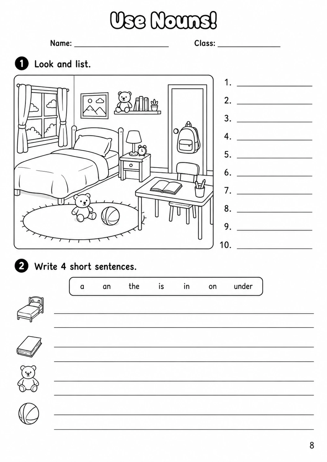 Nouns Starters Grammar Worksheet Pack page 10 printable worksheet preview