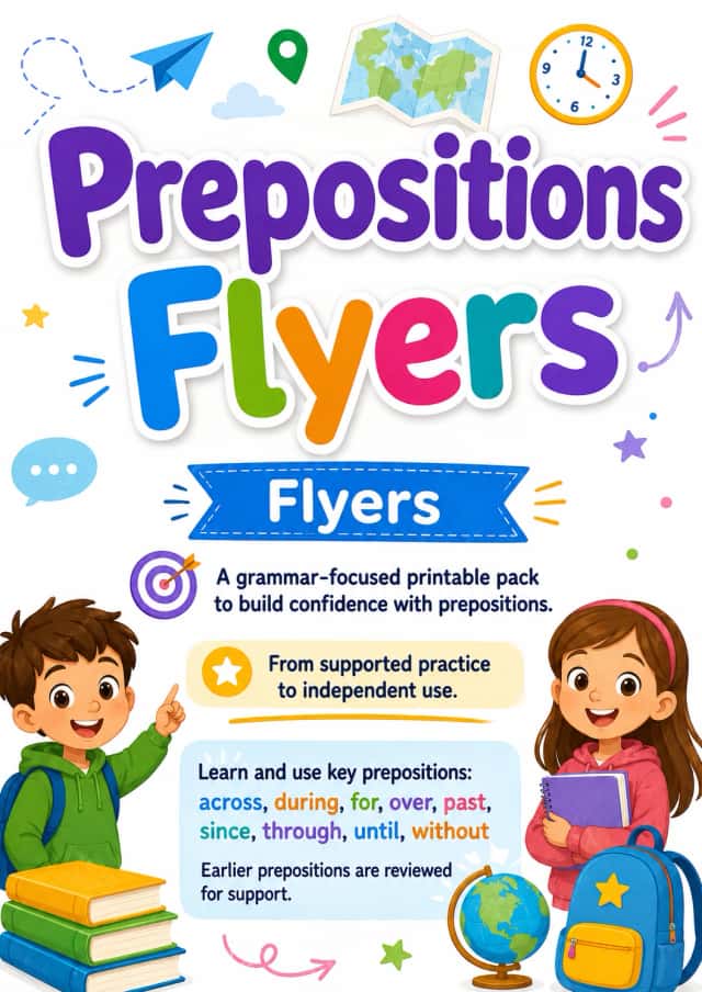 Prepositions Flyers Grammar Worksheet Pack
