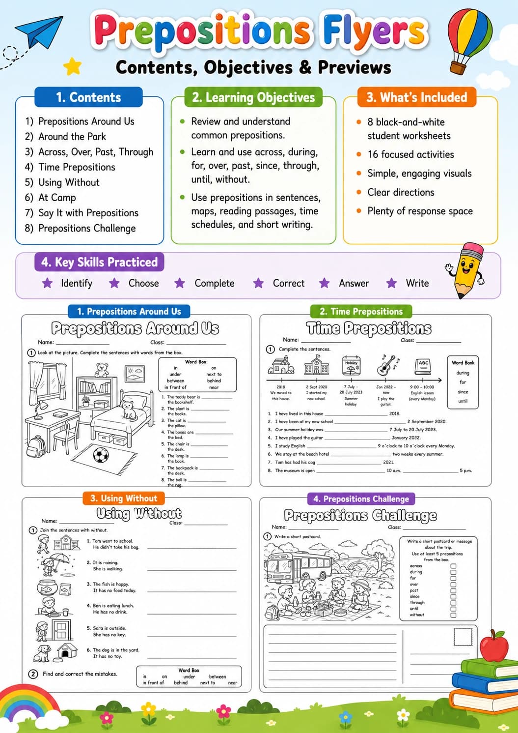 Prepositions Flyers Grammar Worksheet Pack page 2 printable worksheet preview