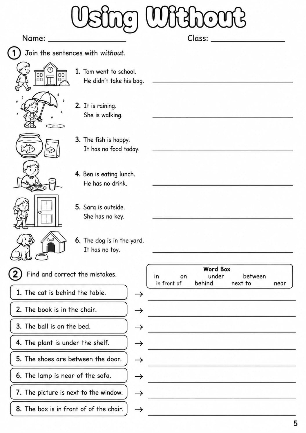 Prepositions Flyers Grammar Worksheet Pack page 7 printable worksheet preview