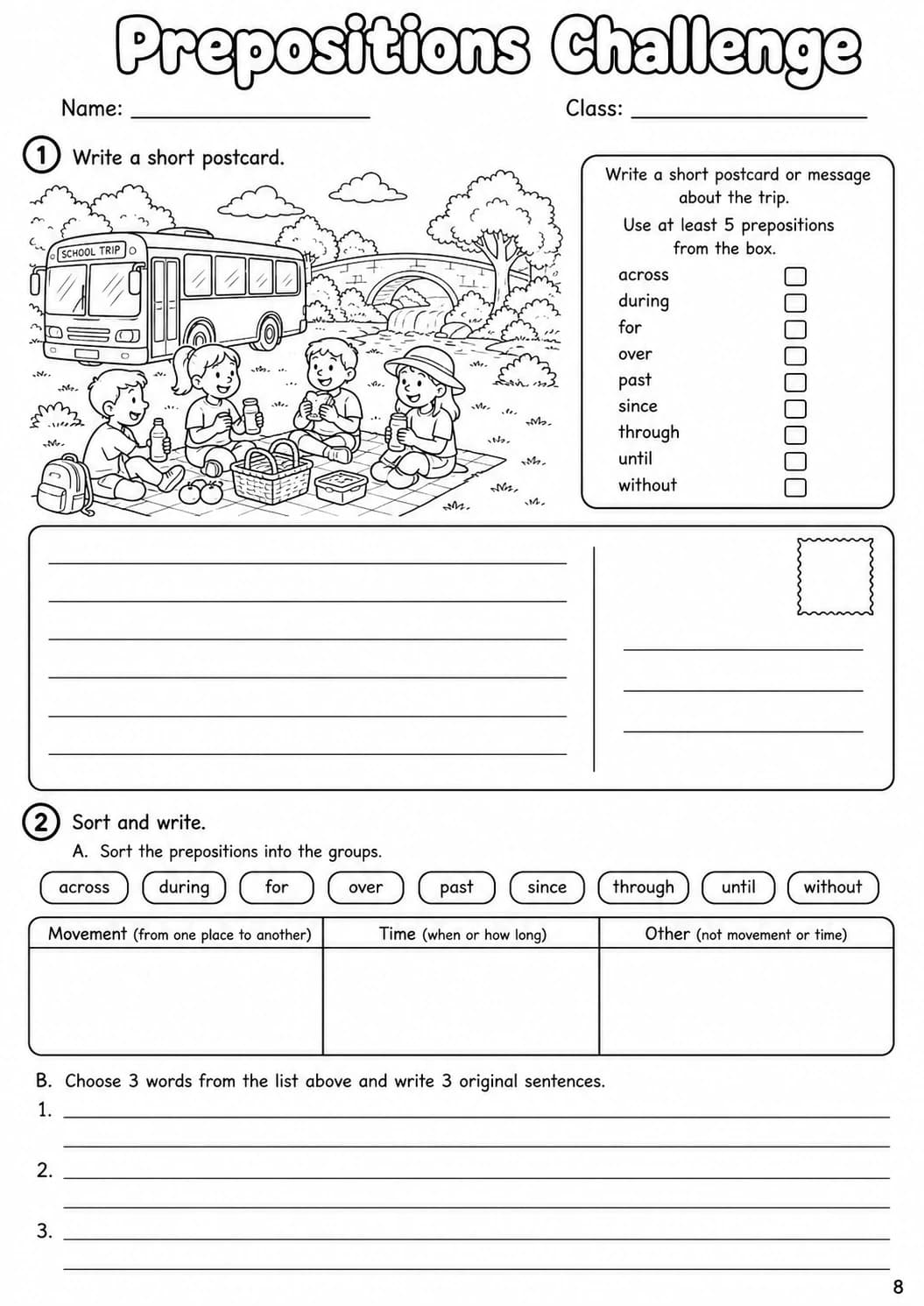Prepositions Flyers Grammar Worksheet Pack page 10 printable worksheet preview
