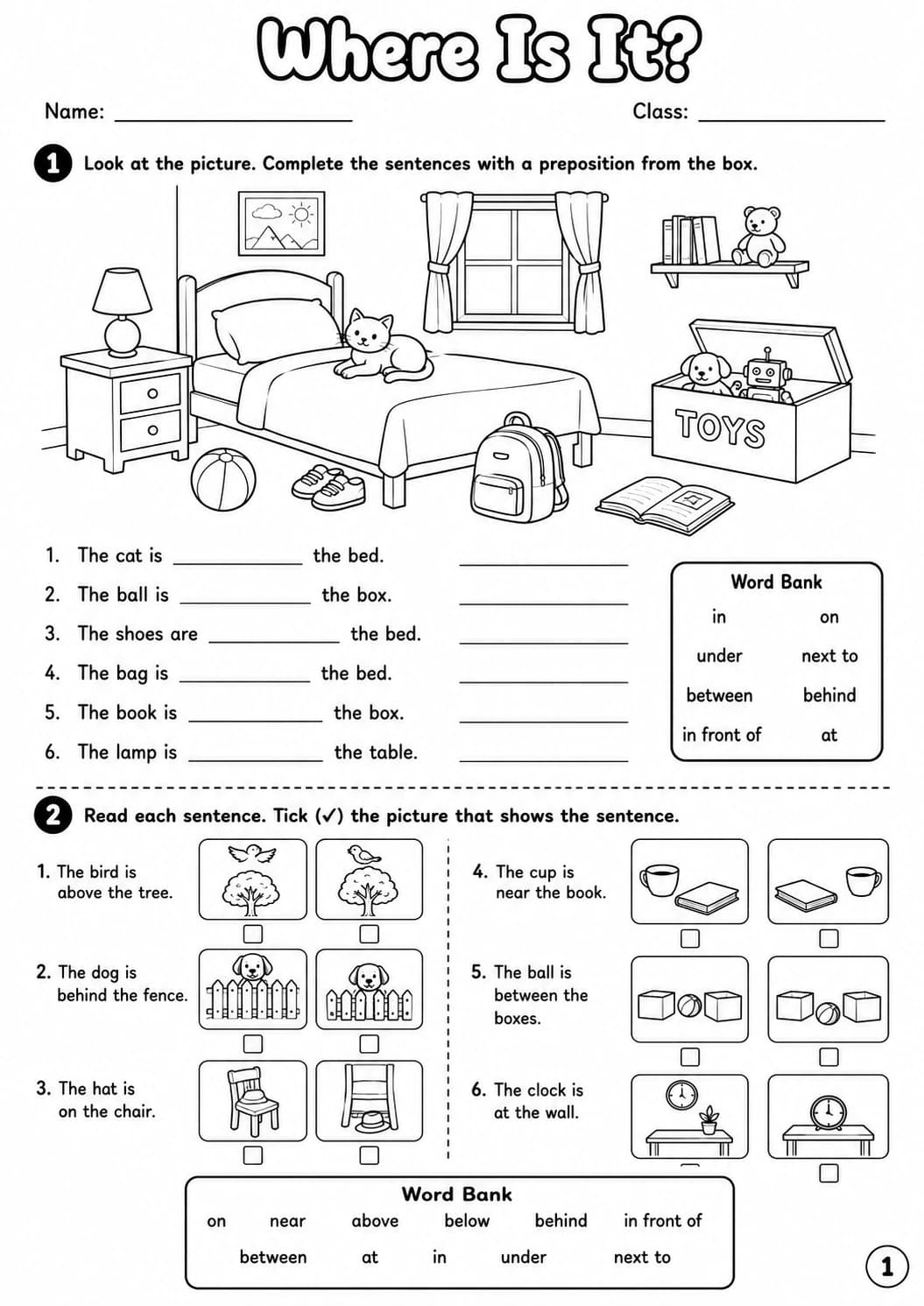 Prepositions Movers Grammar Worksheet Pack page 3 printable worksheet preview
