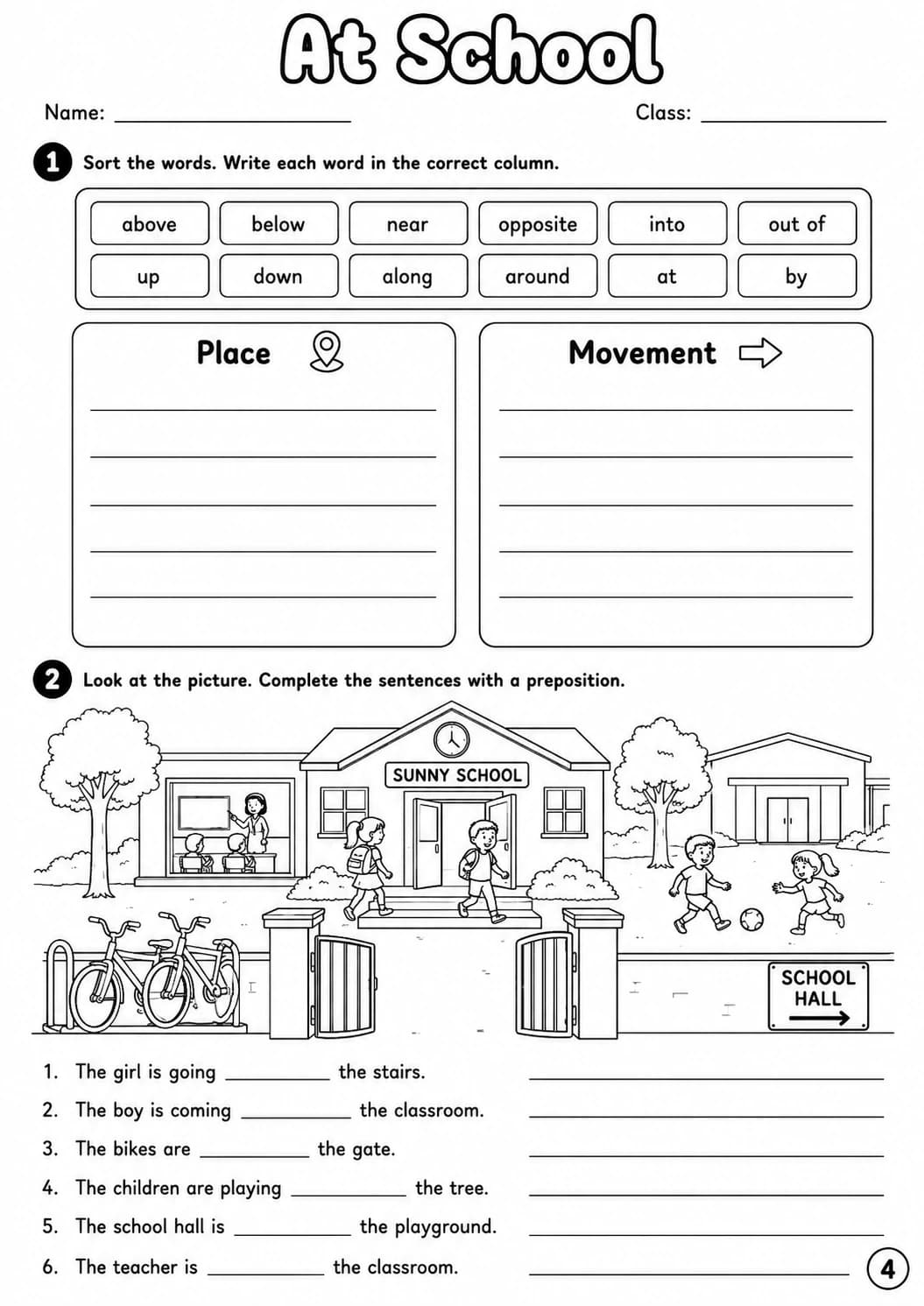 Prepositions Movers Grammar Worksheet Pack page 6 printable worksheet preview