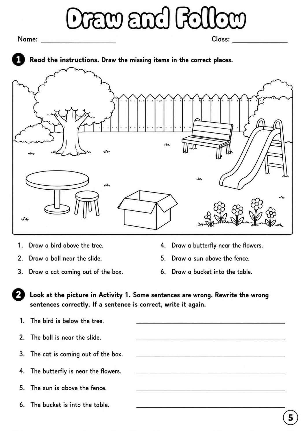 Prepositions Movers Grammar Worksheet Pack page 7 printable worksheet preview