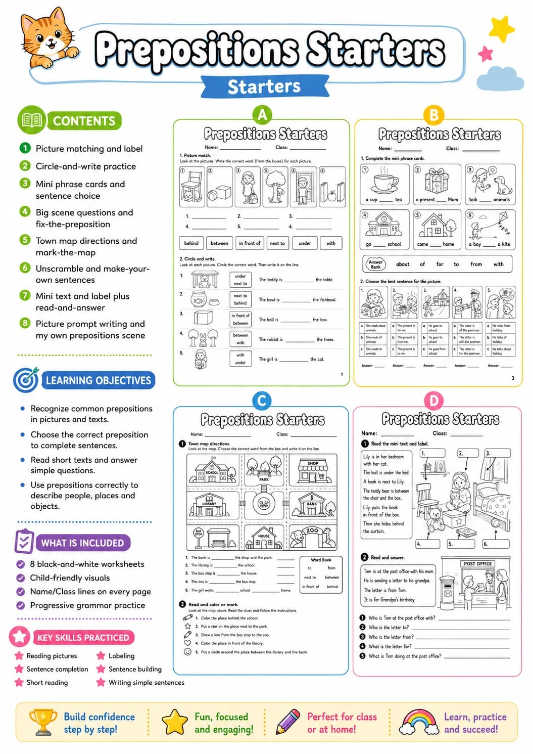 Prepositions Starters Grammar Worksheet Pack page 2 printable worksheet preview