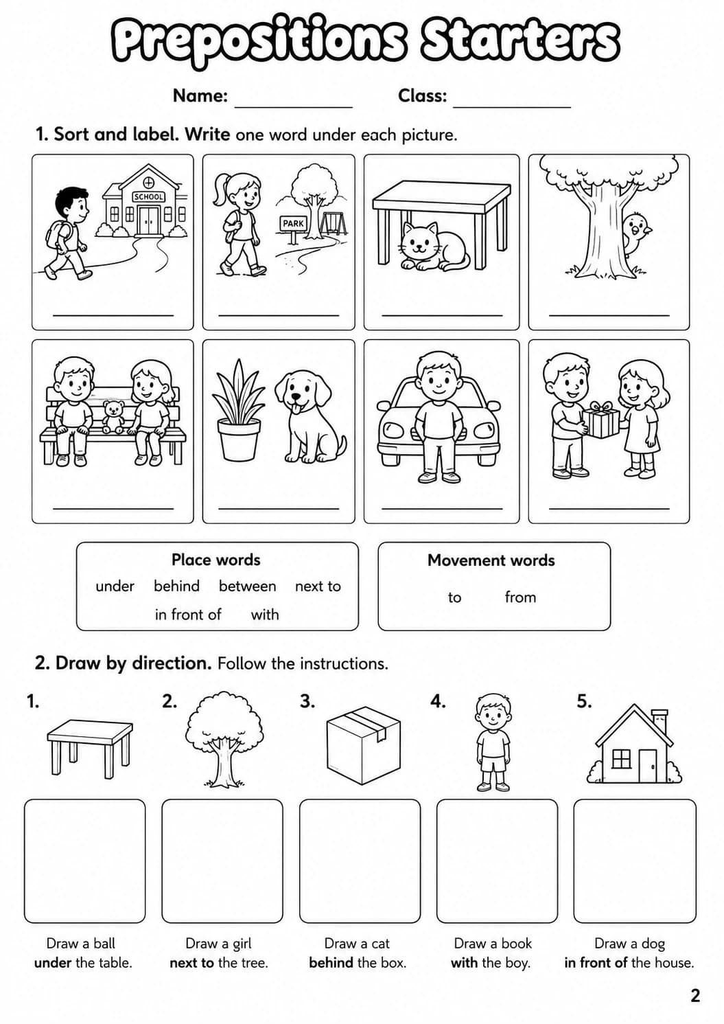 Prepositions Starters Grammar Worksheet Pack page 4 printable worksheet preview