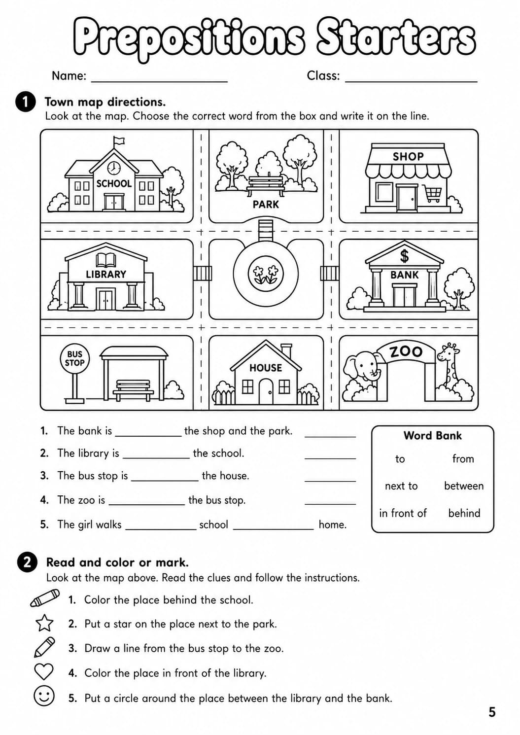 Prepositions Starters Grammar Worksheet Pack page 7 printable worksheet preview