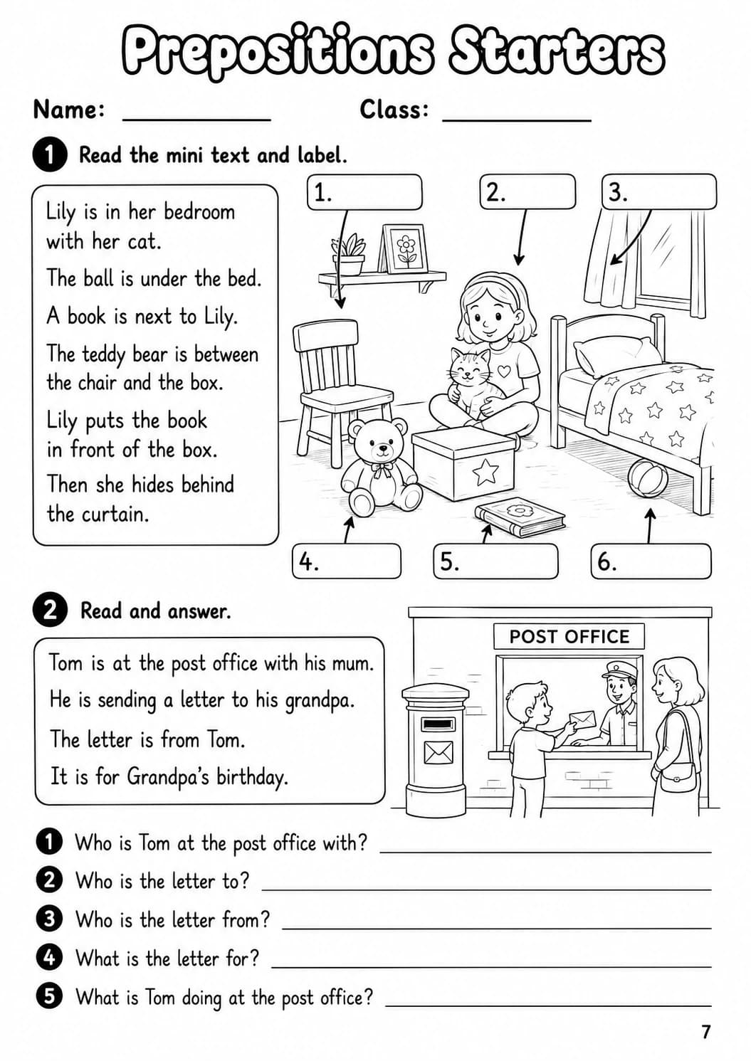Prepositions Starters Grammar Worksheet Pack page 9 printable worksheet preview