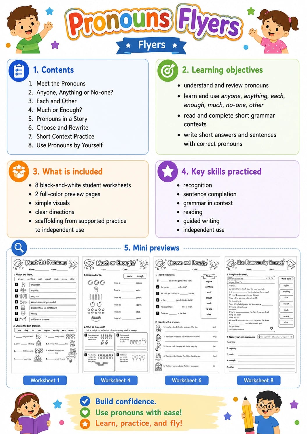 Pronouns Flyers Grammar Worksheet Pack page 2 printable worksheet preview