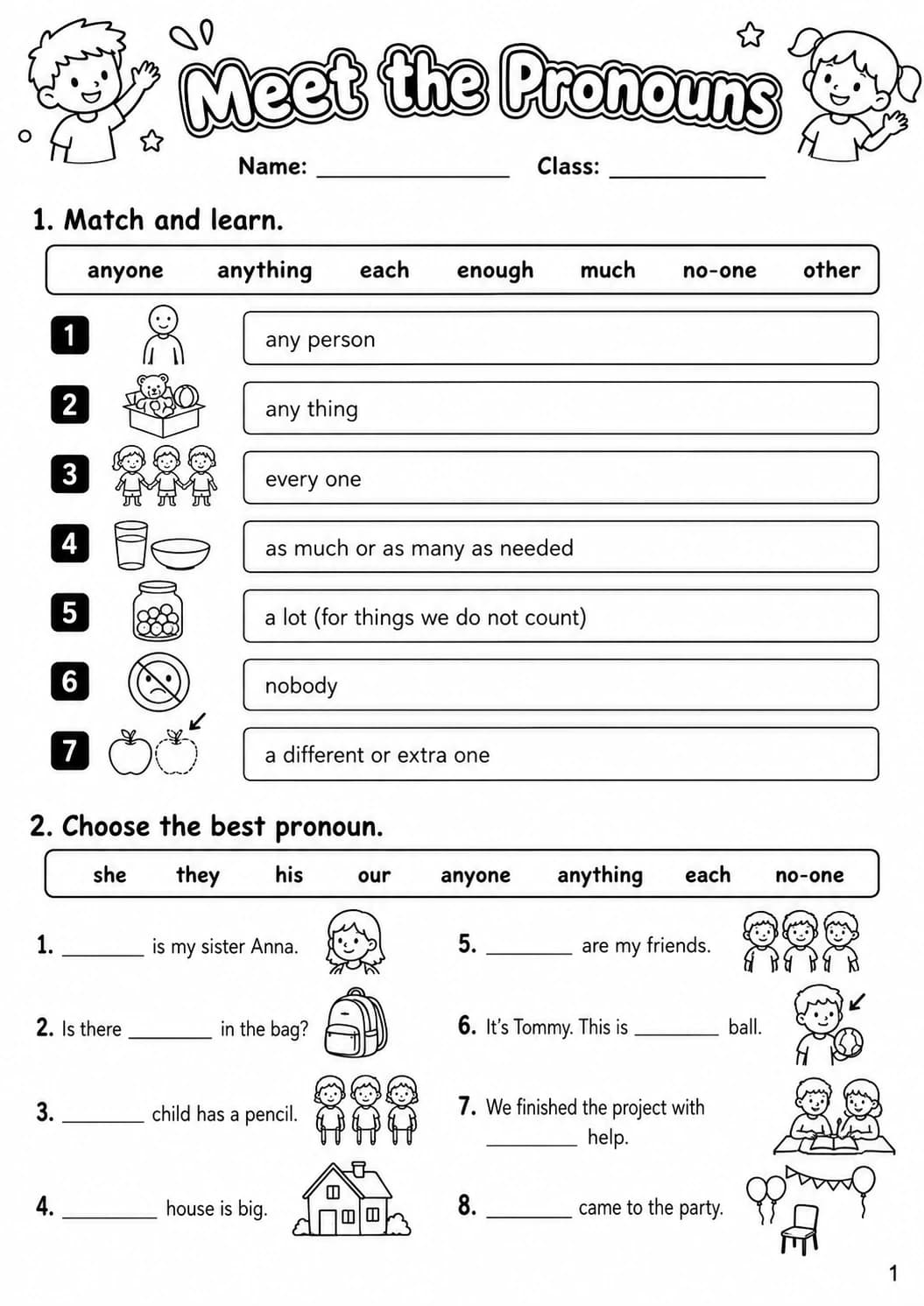 Pronouns Flyers Grammar Worksheet Pack page 3 printable worksheet preview