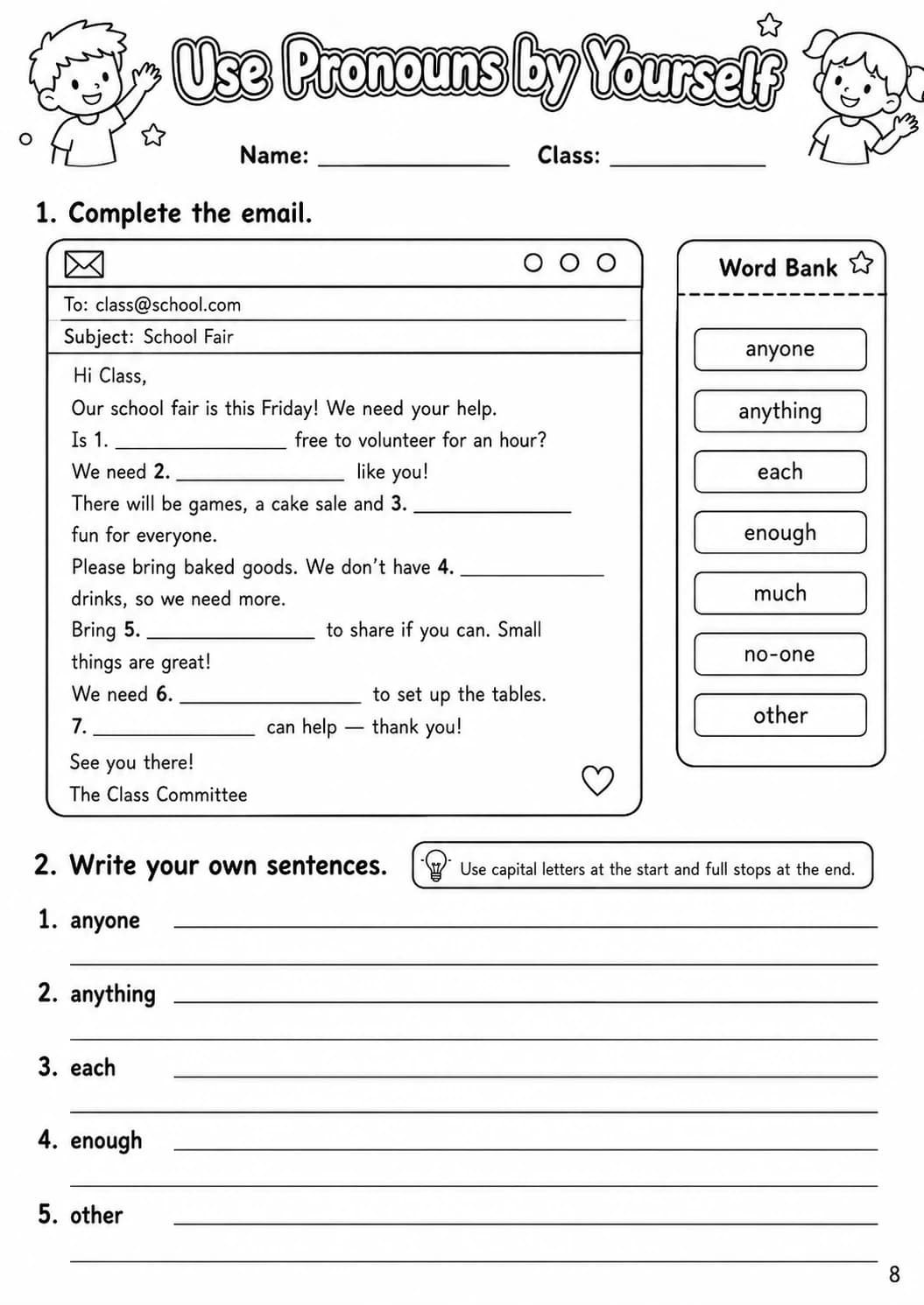 Pronouns Flyers Grammar Worksheet Pack page 10 printable worksheet preview