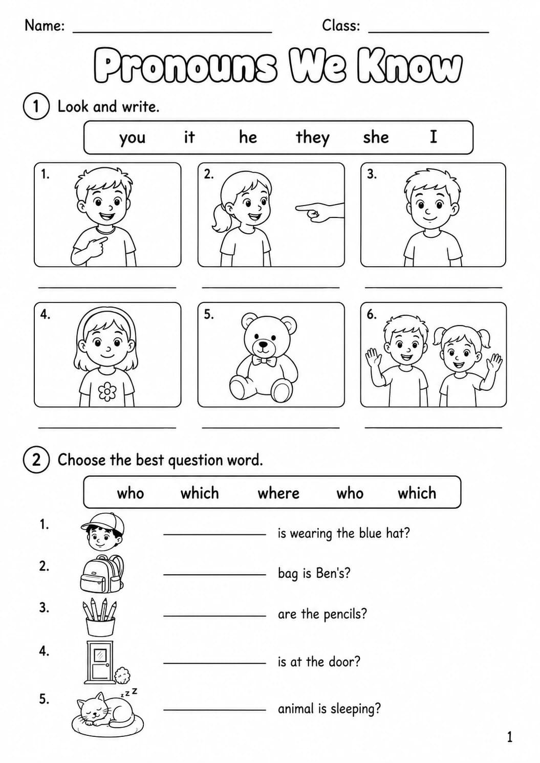 Pronouns Movers Grammar Worksheet Pack page 3 printable worksheet preview