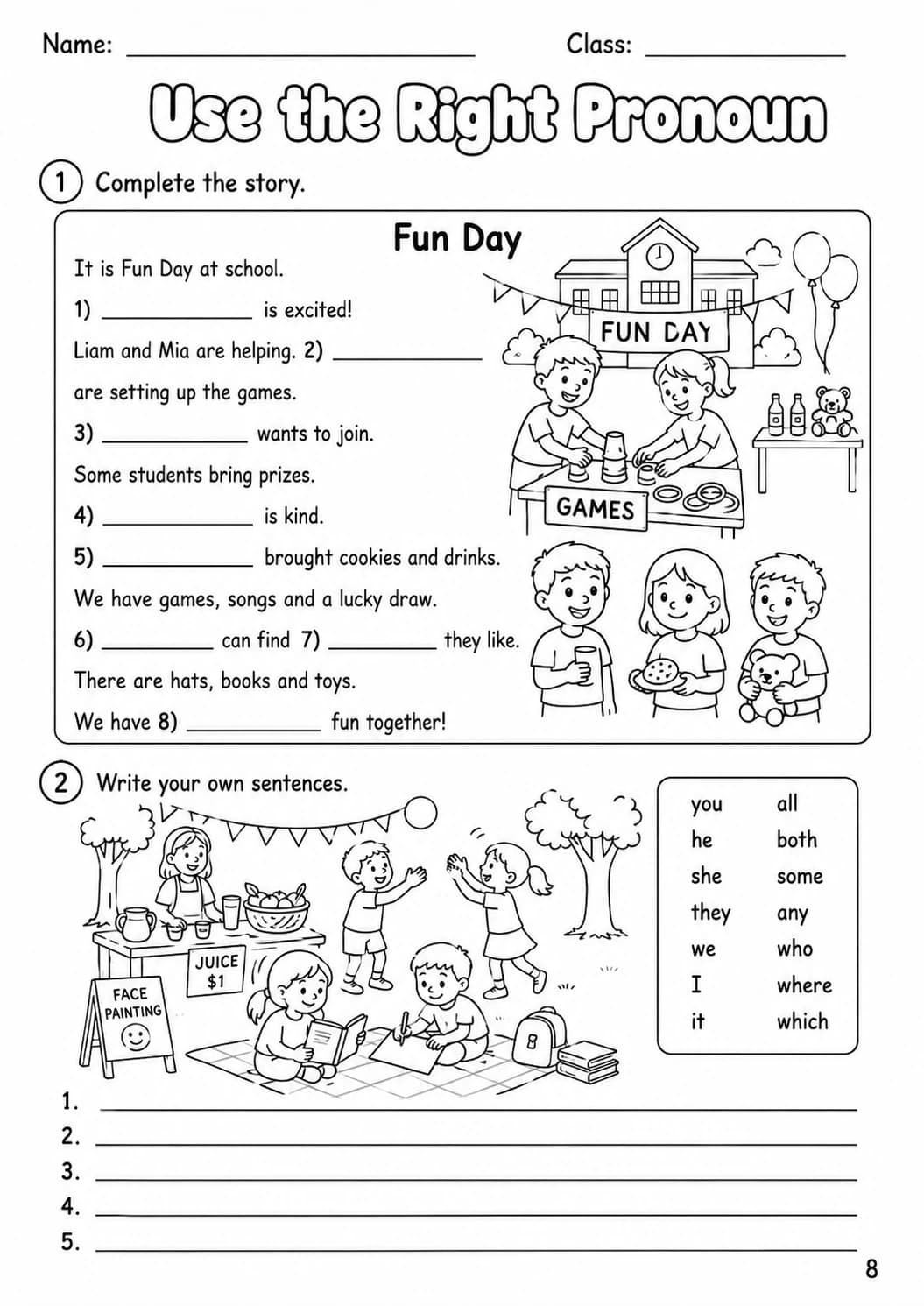 Pronouns Movers Grammar Worksheet Pack page 10 printable worksheet preview