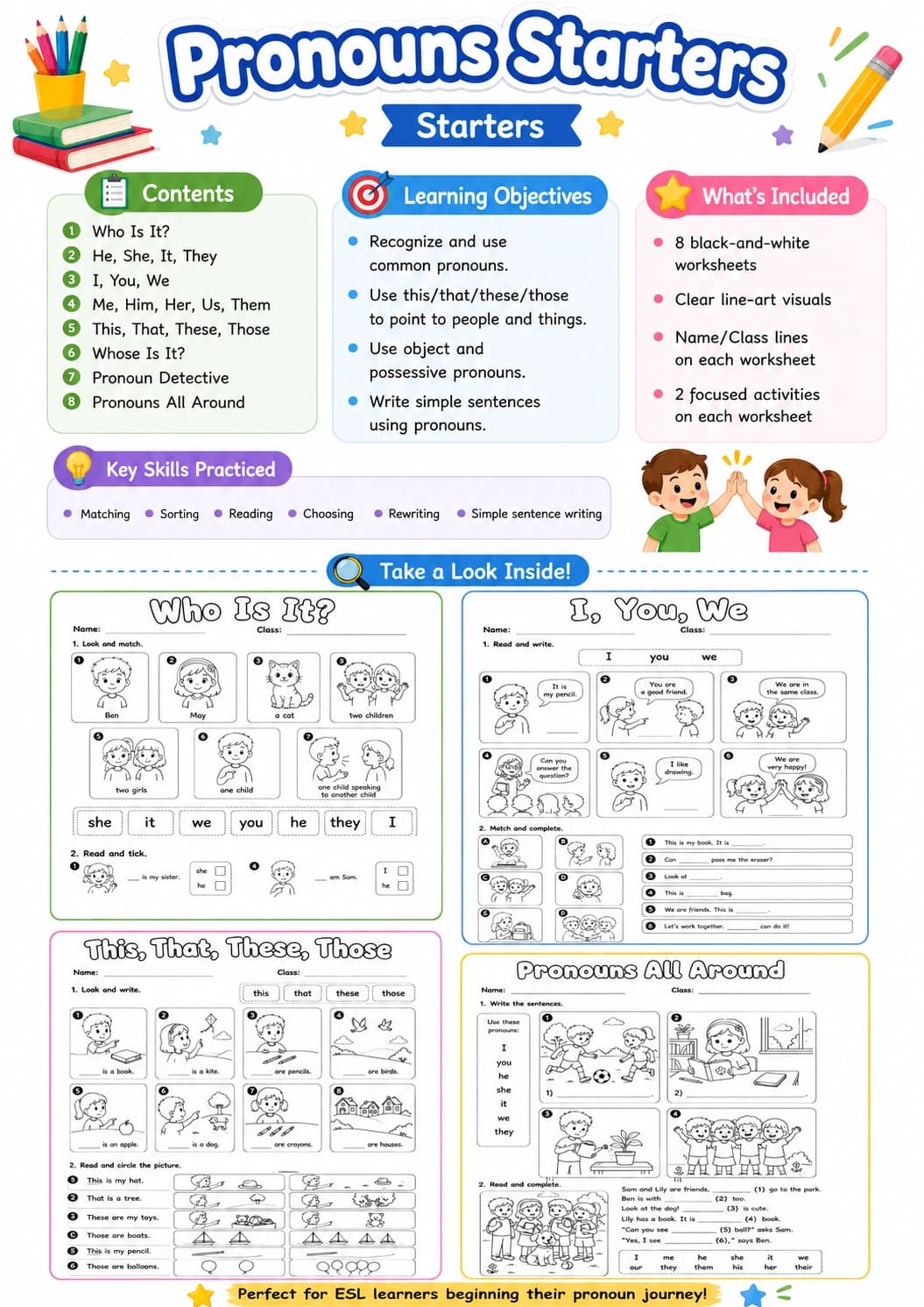 Pronouns Starters Grammar Worksheet Pack page 2 printable worksheet preview
