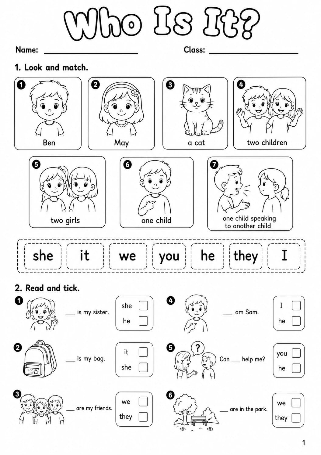 Pronouns Starters Grammar Worksheet Pack page 3 printable worksheet preview