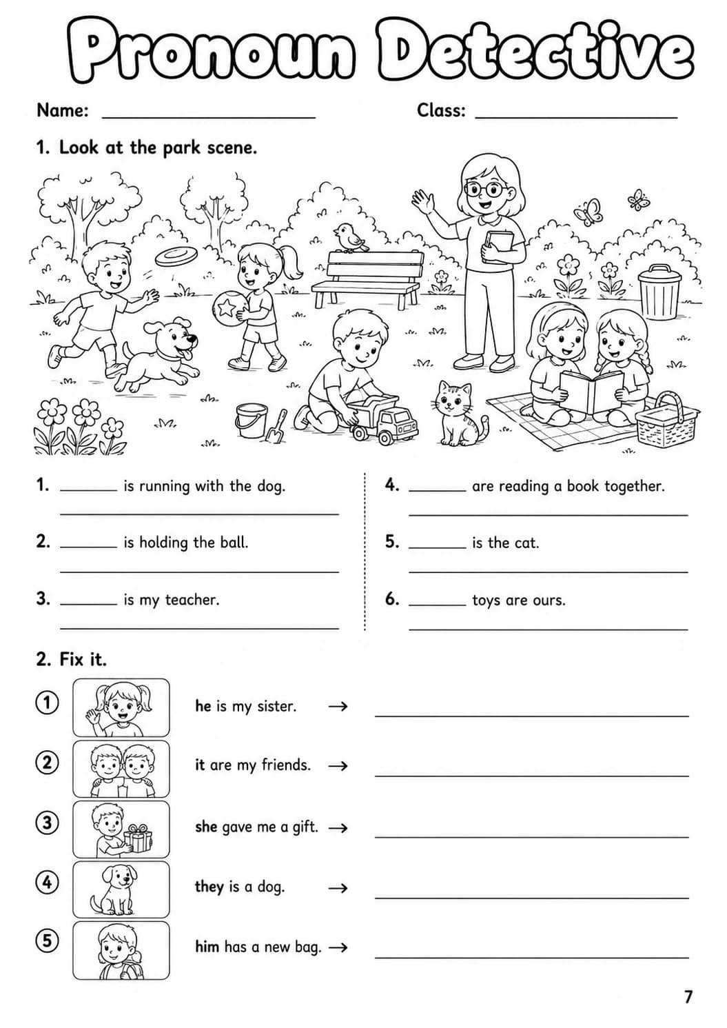 Pronouns Starters Grammar Worksheet Pack page 9 printable worksheet preview