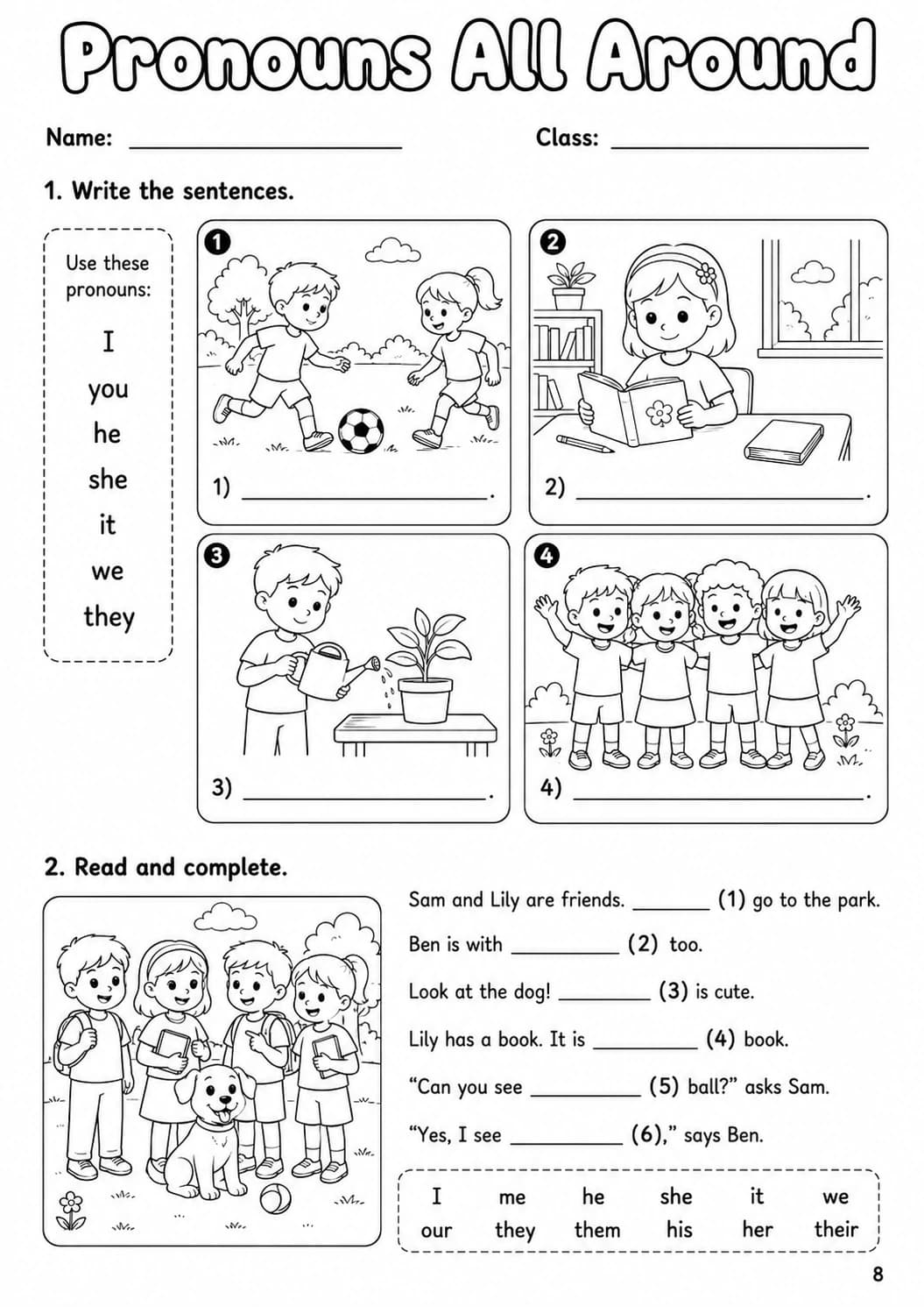 Pronouns Starters Grammar Worksheet Pack page 10 printable worksheet preview