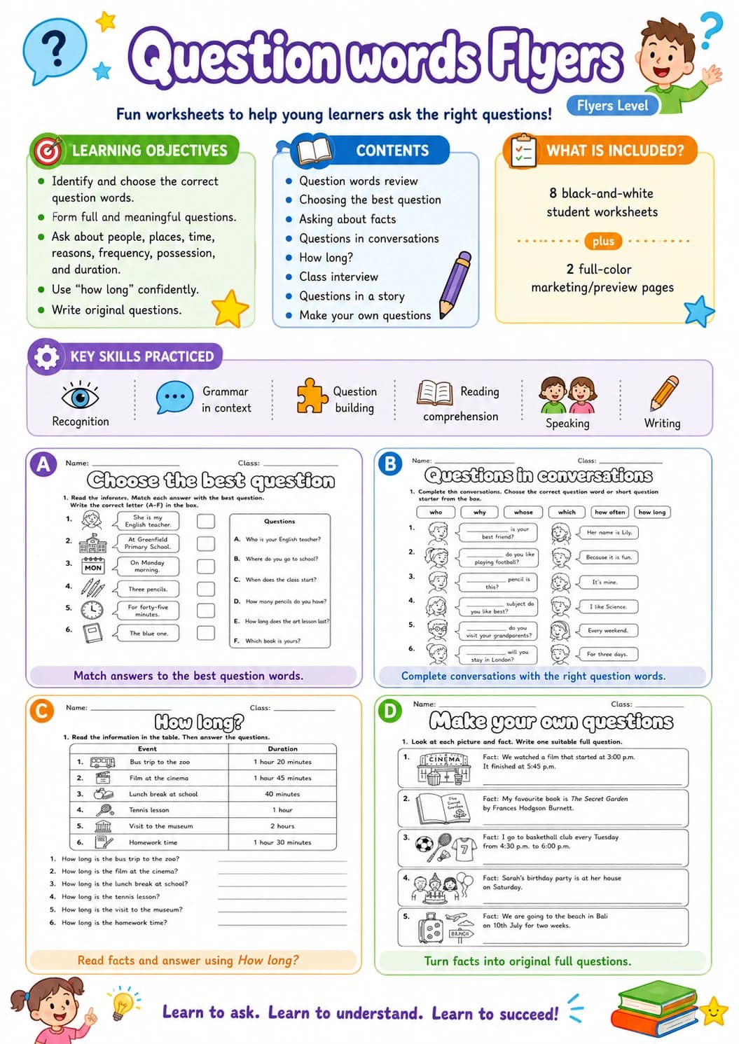 Question words Flyers Grammar Worksheet Pack page 2 printable worksheet preview