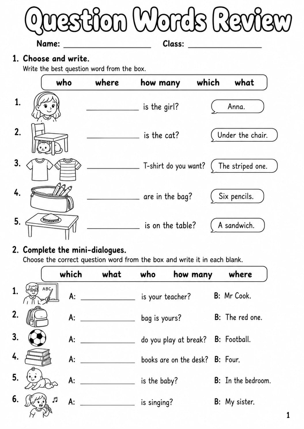 Question words Movers Grammar Worksheet Pack page 3 printable worksheet preview