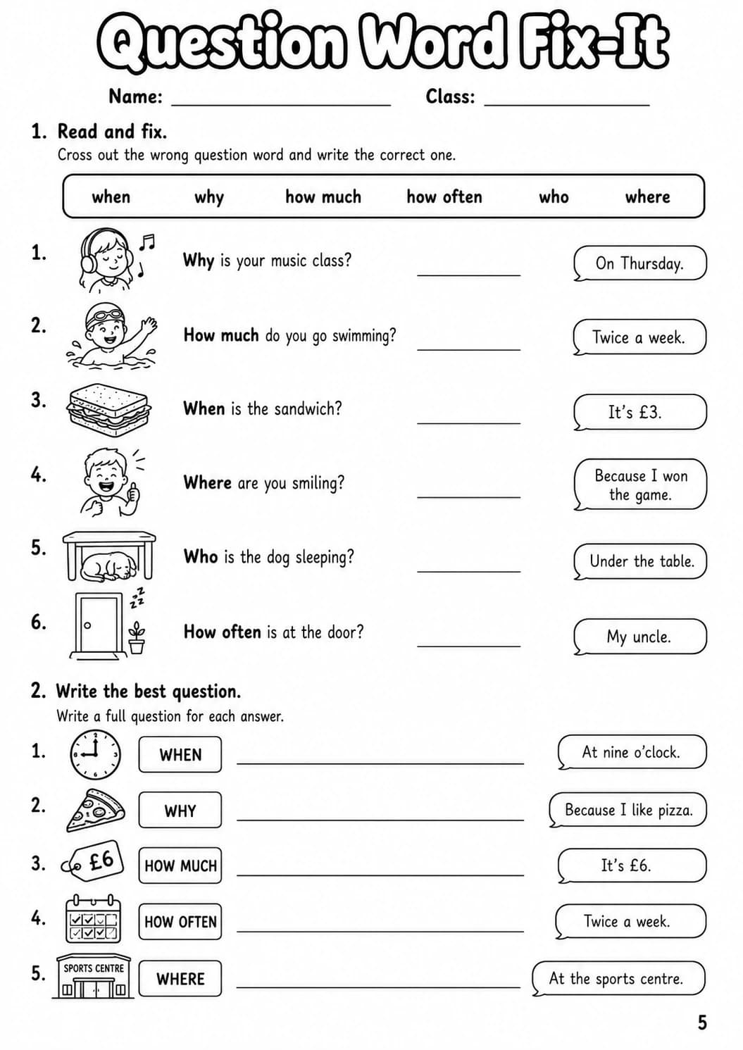 Question words Movers Grammar Worksheet Pack page 7 printable worksheet preview