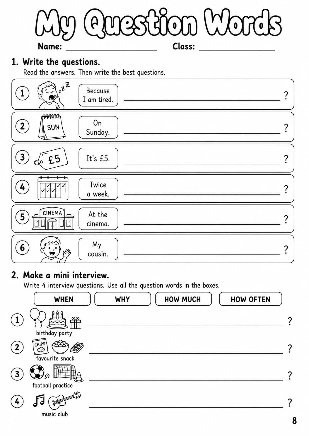 Question words Movers Grammar Worksheet Pack page 10 printable worksheet preview