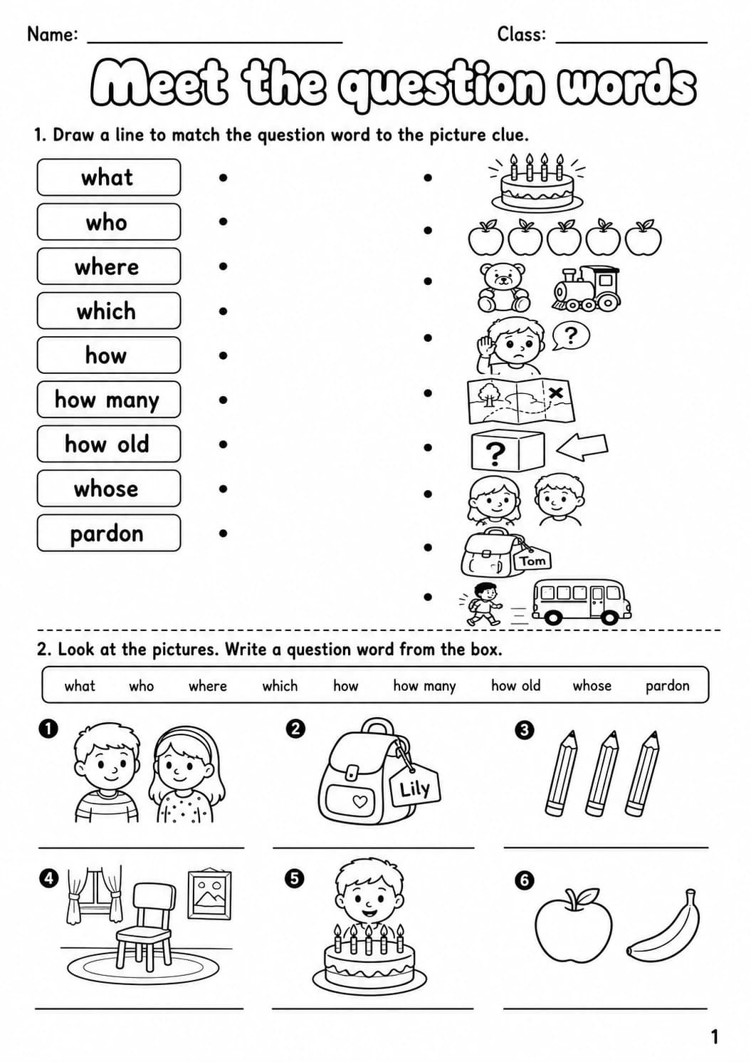 Question words Starters Grammar Worksheet Pack page 3 printable worksheet preview