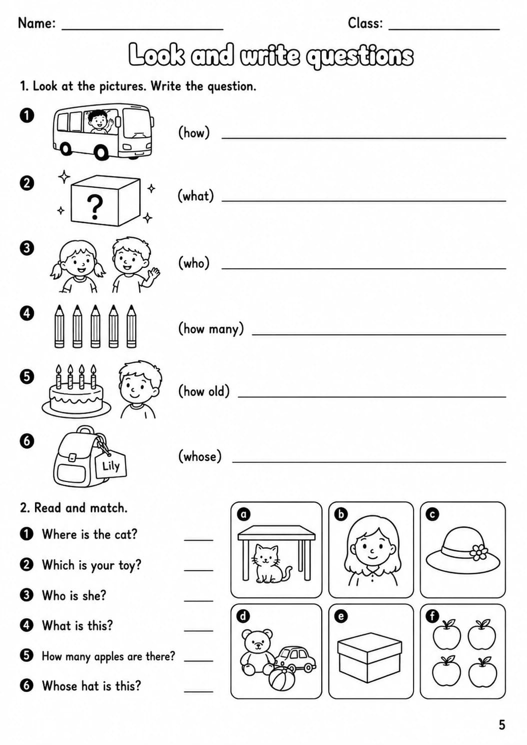 Question words Starters Grammar Worksheet Pack page 6 printable worksheet preview