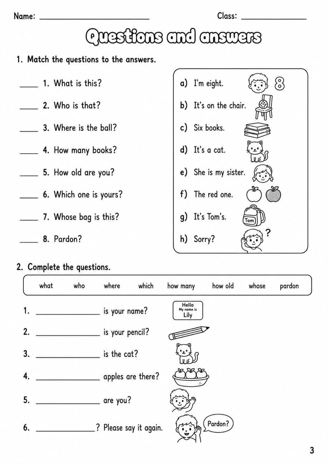 Question words Starters Grammar Worksheet Pack page 7 printable worksheet preview