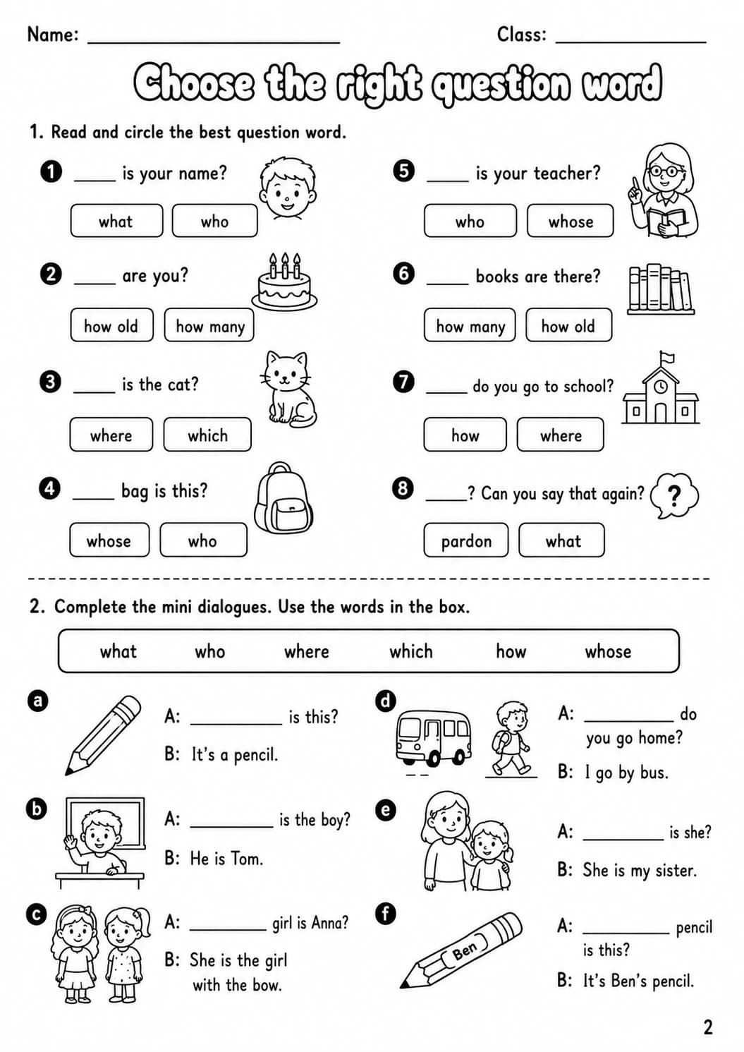 Question words Starters Grammar Worksheet Pack page 8 printable worksheet preview