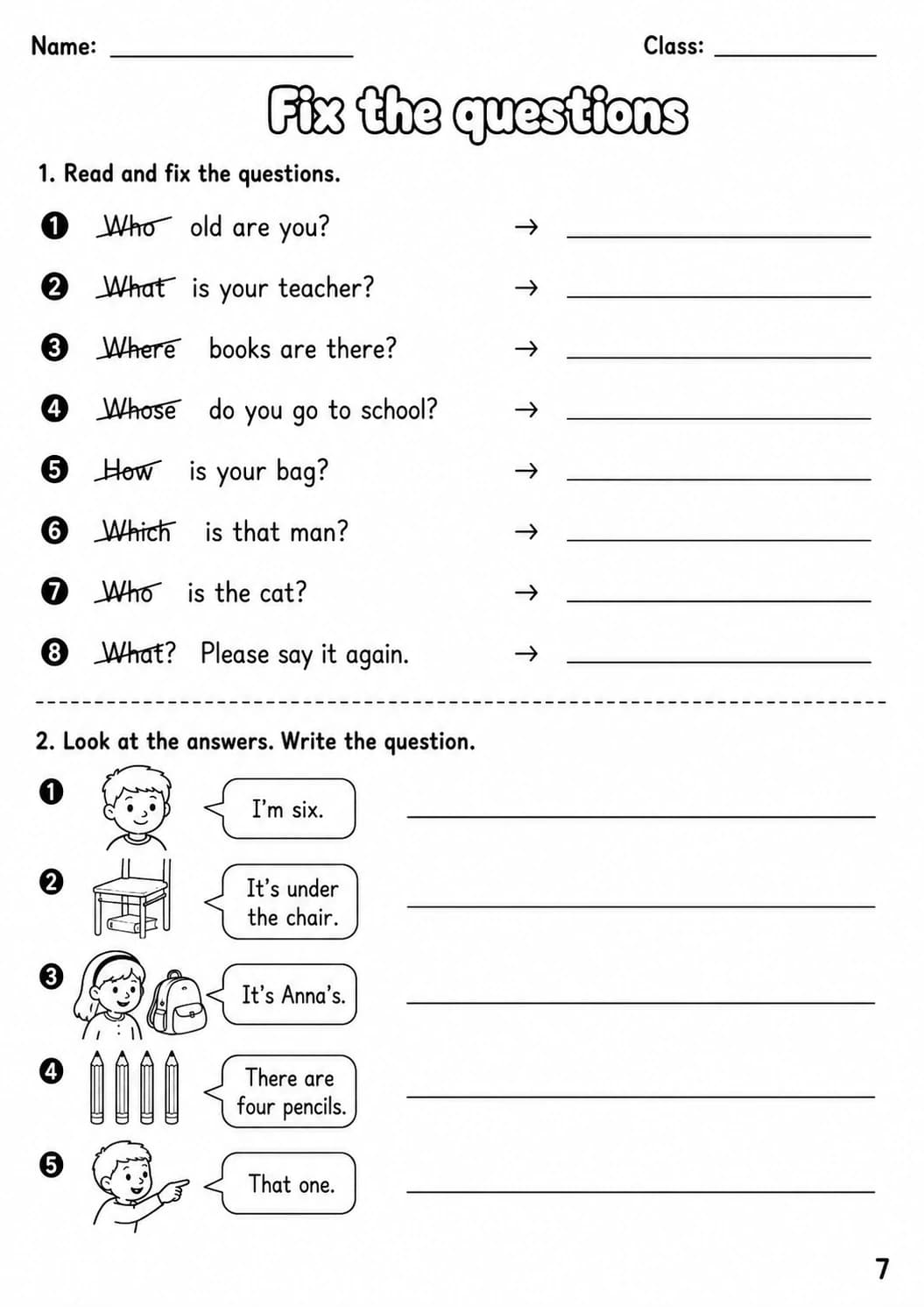 Question words Starters Grammar Worksheet Pack page 9 printable worksheet preview