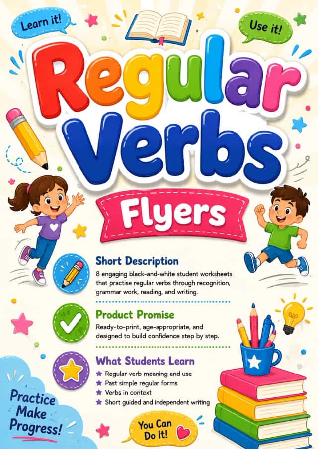 Regular Verbs Flyers Grammar Worksheet Pack