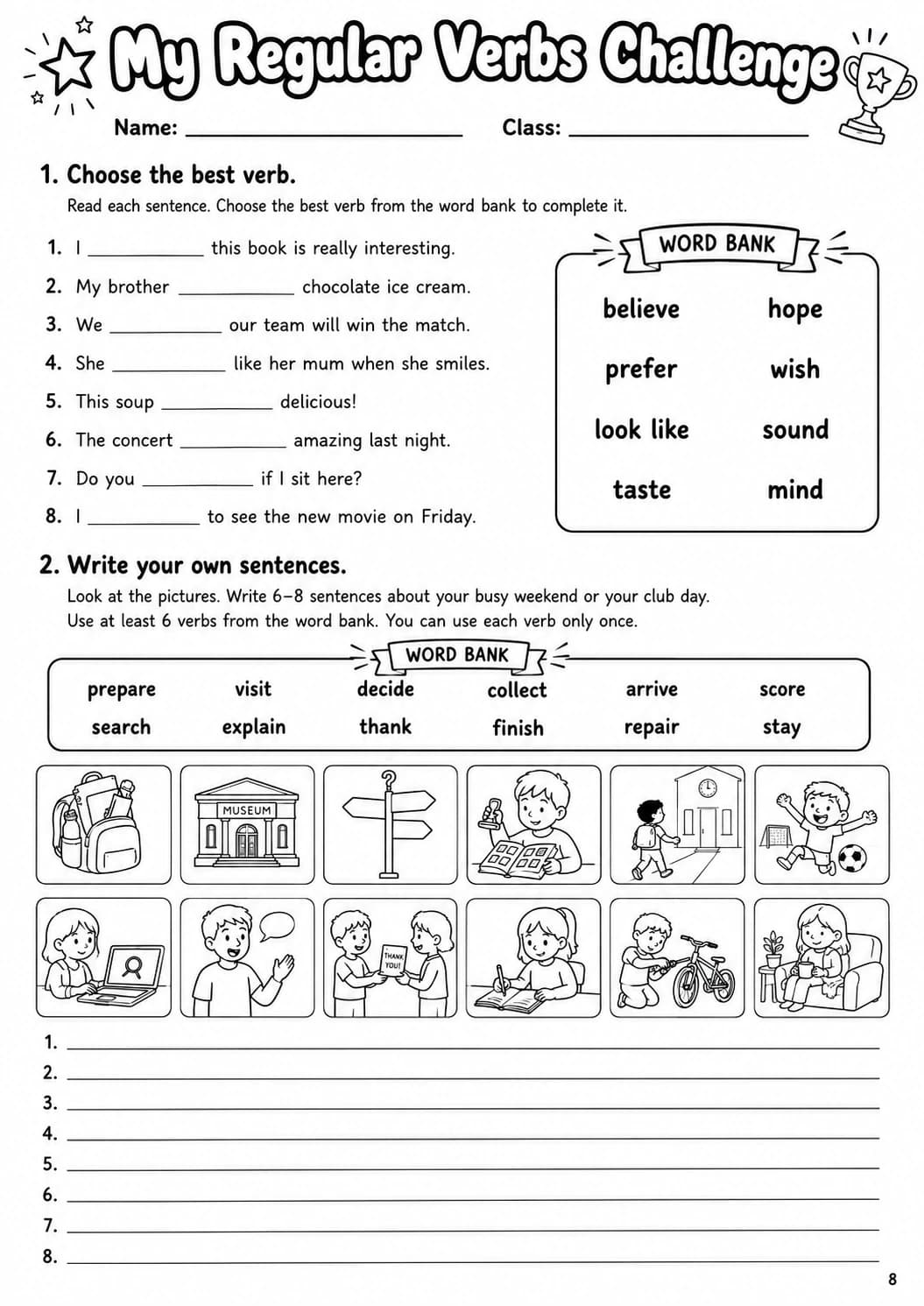 Regular Verbs Flyers Grammar Worksheet Pack page 10 printable worksheet preview