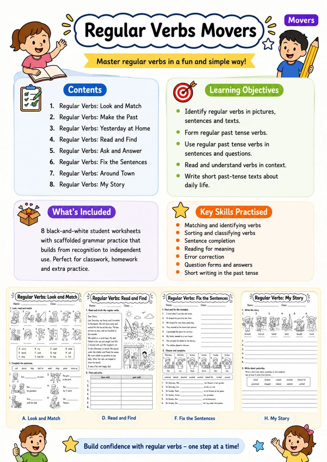 Regular Verbs Movers Grammar Worksheet Pack page 2 printable worksheet preview