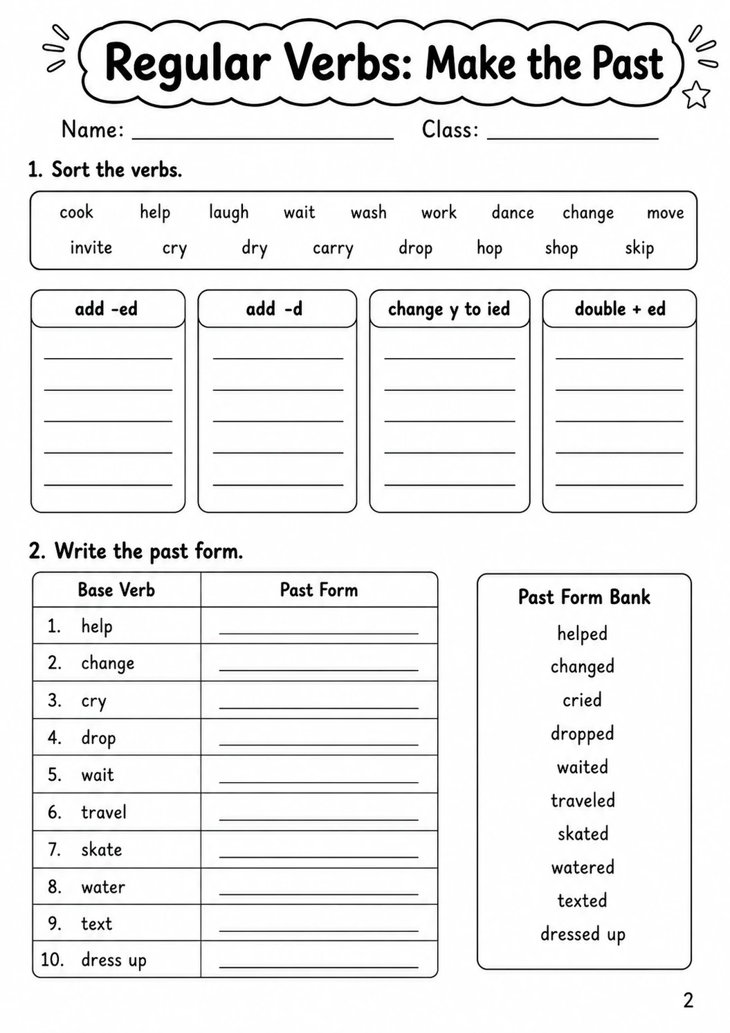 Regular Verbs Movers Grammar Worksheet Pack page 4 printable worksheet preview