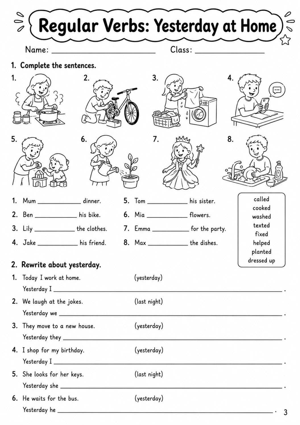 Regular Verbs Movers Grammar Worksheet Pack page 5 printable worksheet preview