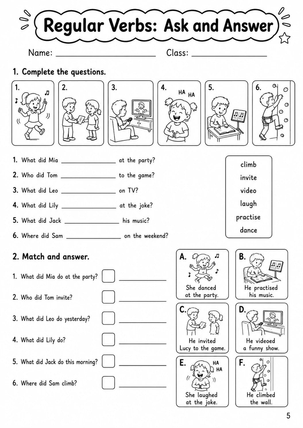 Regular Verbs Movers Grammar Worksheet Pack page 7 printable worksheet preview
