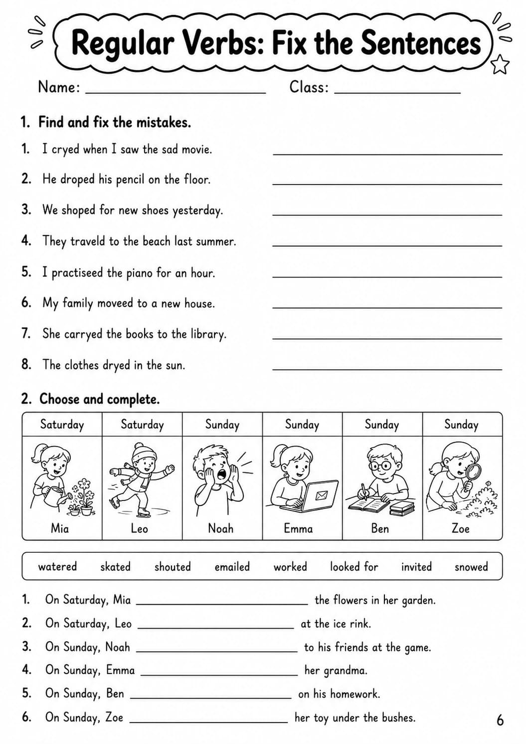 Regular Verbs Movers Grammar Worksheet Pack page 8 printable worksheet preview