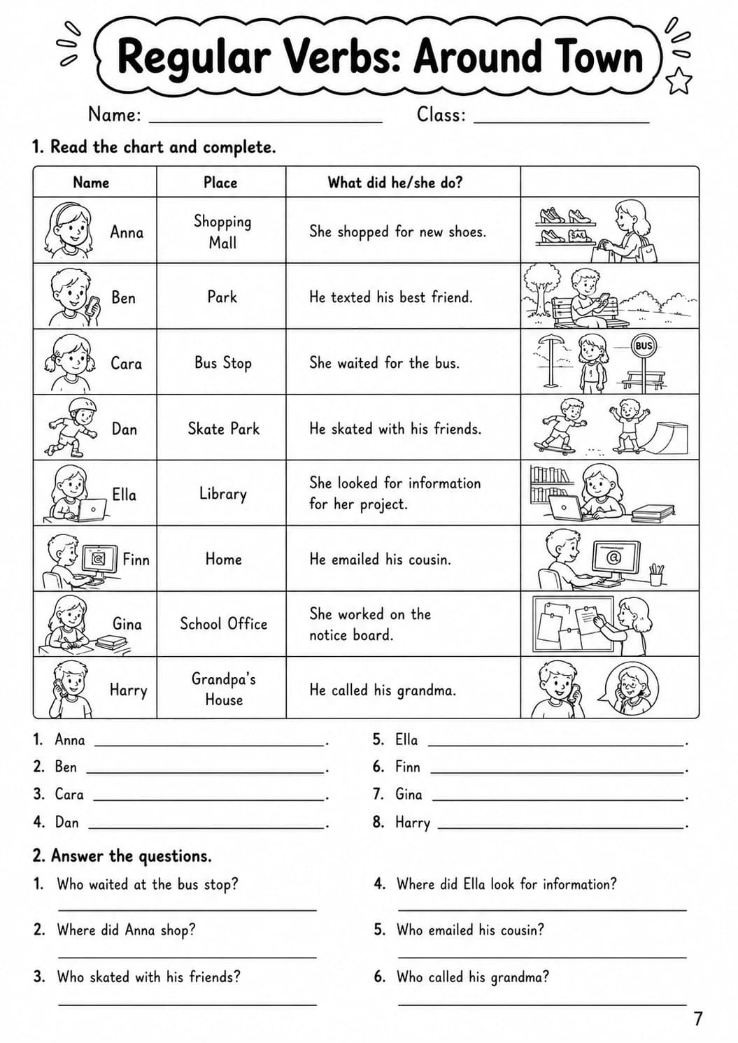 Regular Verbs Movers Grammar Worksheet Pack page 9 printable worksheet preview