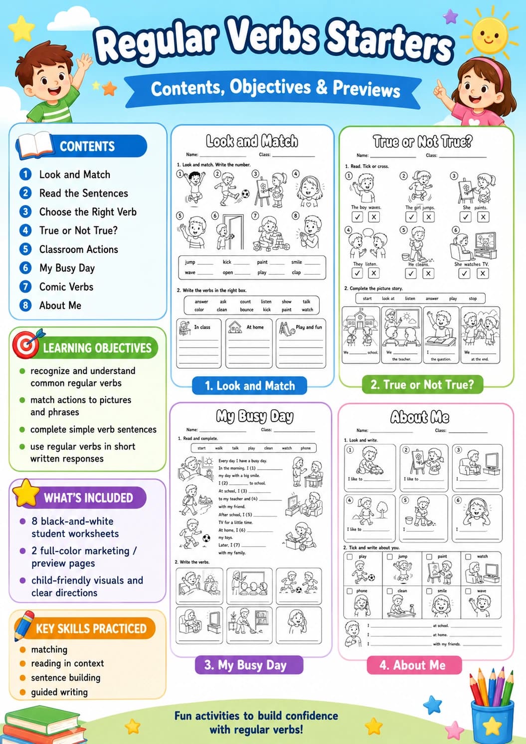 Regular Verbs Starters Grammar Worksheet Pack page 2 printable worksheet preview