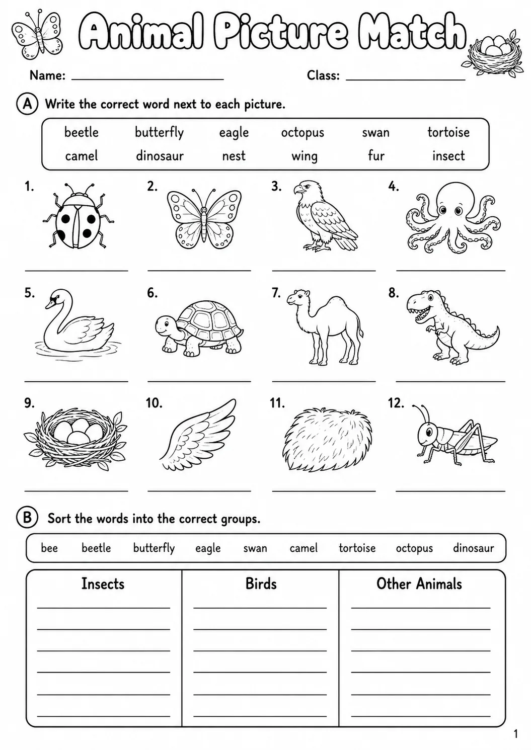 Animals Flyers Vocabulary Worksheet Pack page 3 printable worksheet preview