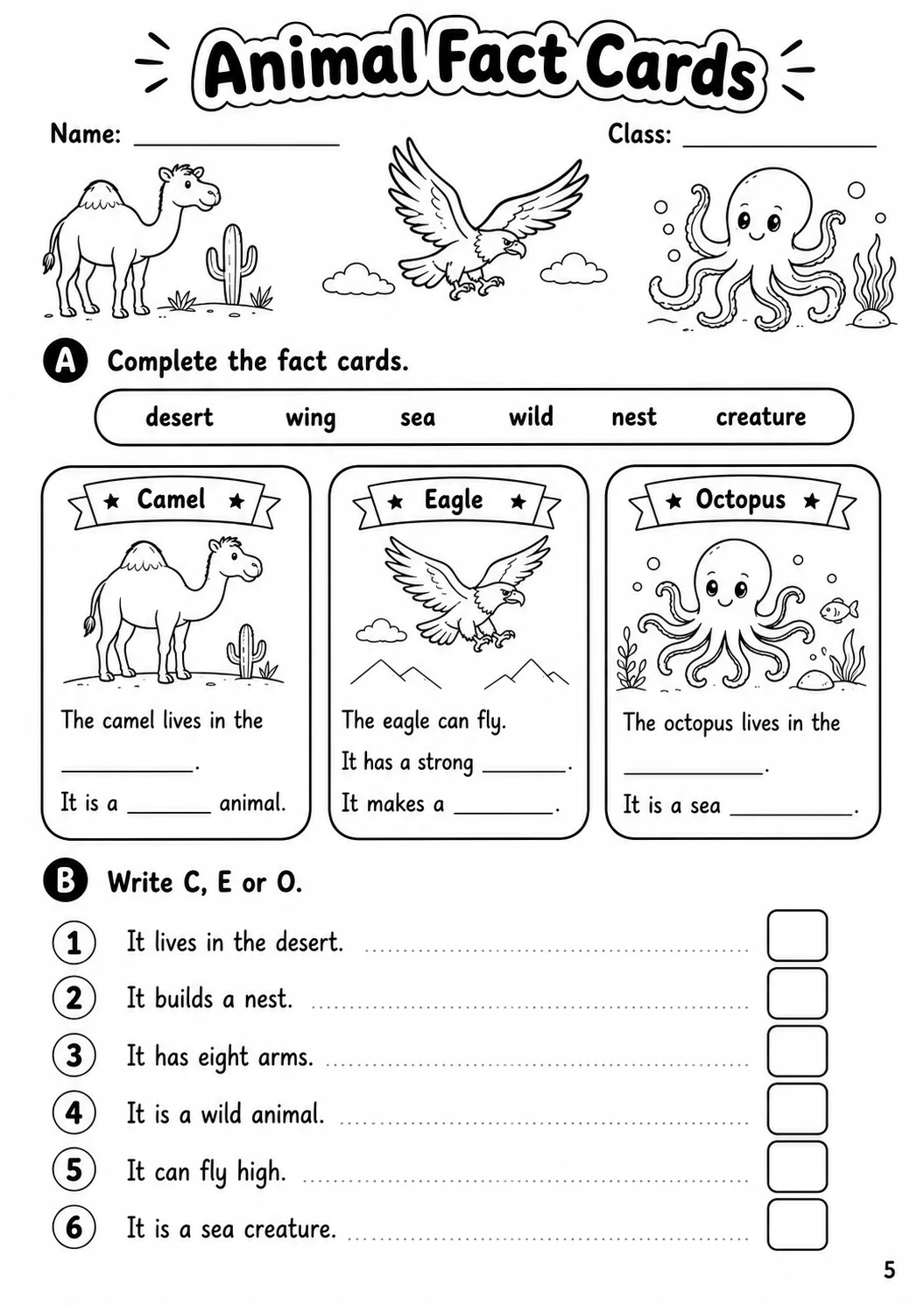 Animals Flyers Vocabulary Worksheet Pack page 7 printable worksheet preview