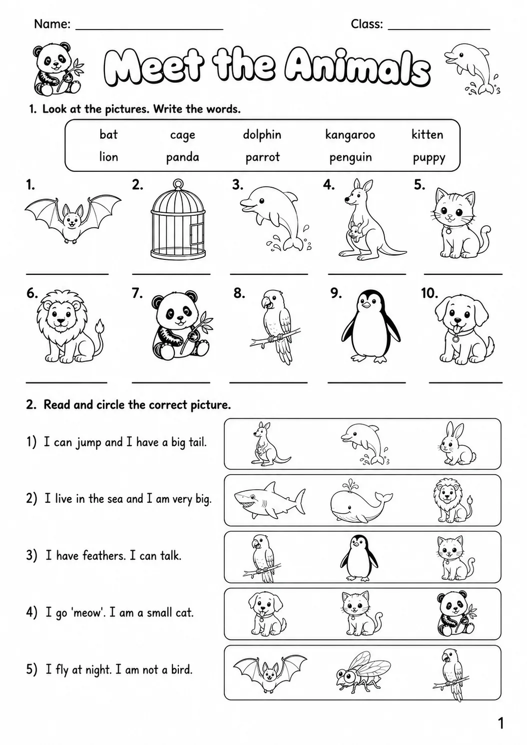 Animals Movers Vocabulary Worksheet Pack page 3 printable worksheet preview