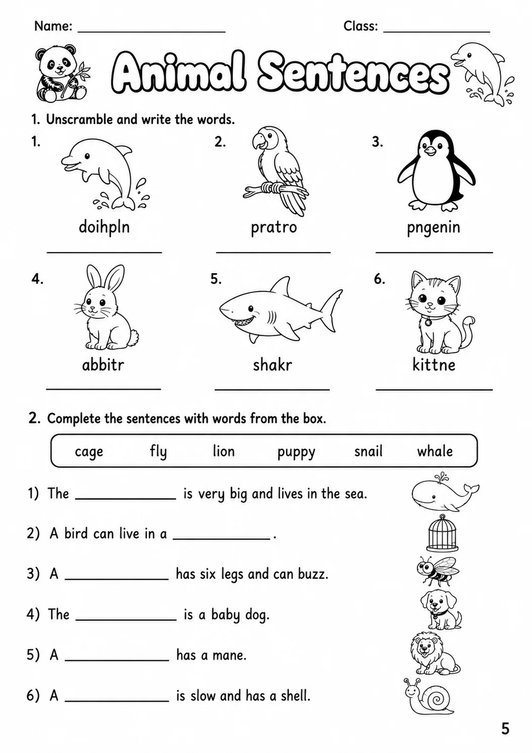 Animals Movers Vocabulary Worksheet Pack page 5 printable worksheet preview