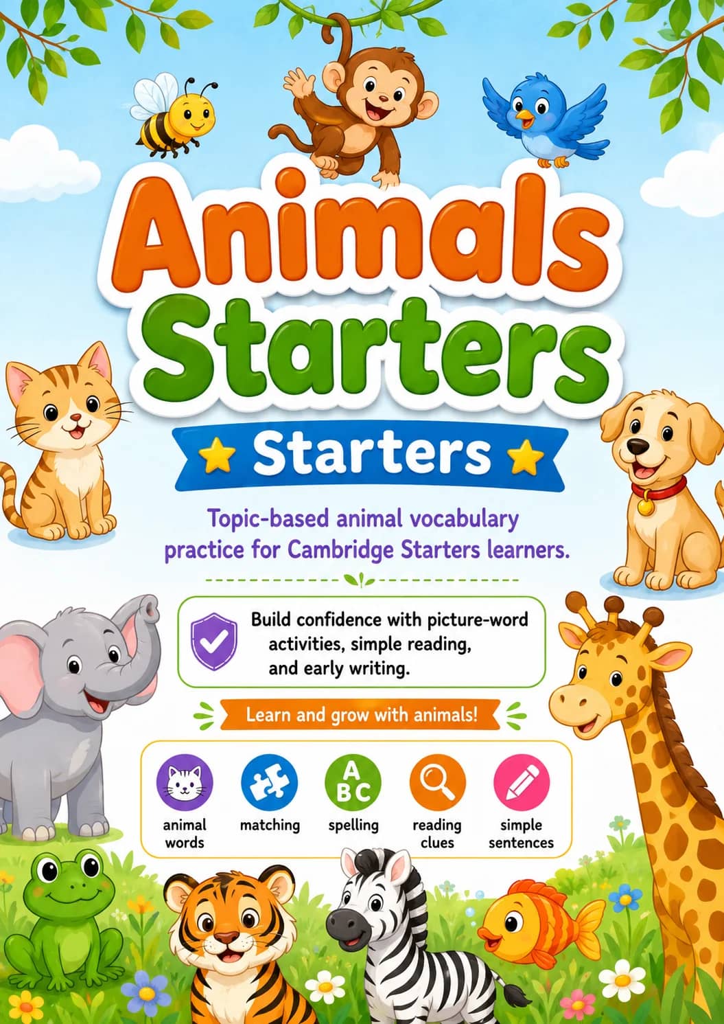 Animals Starters Vocabulary Worksheet Pack printable Starters English worksheet pack preview from KiwiBee