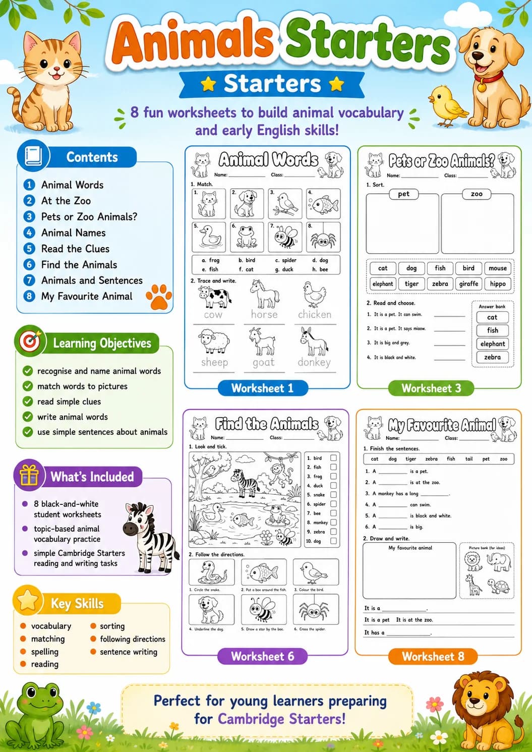 Animals Starters Vocabulary Worksheet Pack page 2 printable worksheet preview