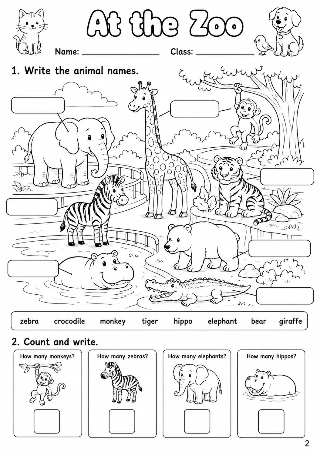 Animals Starters Vocabulary Worksheet Pack page 4 printable worksheet preview